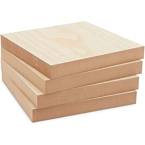 Bright Creations Unfinished Wood Blocks for Crafts, Painting, Wood Burning (8 x 8 x 1 inch) - Pack of 4 - Wooden Square Planks