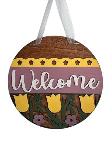 Amazon.com: Handmade Laser Cut Spring Welcome Sign, Tulip Front Door ...