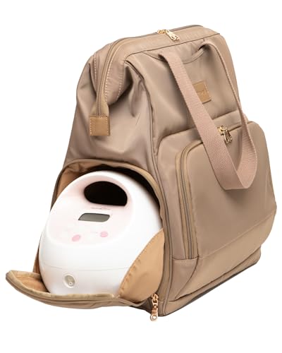 Image of Sarah Wells Norah Breast Pump Backpack for Work & Travel – Insulated Milk Storage, Laptop Sleeve, Stylish Diaper Bag Alternative with Wide-Open Frame – Hands-Free Pumping Bag (Latte)