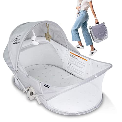 beberoad Portable Baby Bed Travel Bassinet Foldable Infant Crib, Baby Cots Portable Cots for Newborn, Babies, Toddlers with Mattress, Mosquito and Sunshde Net (Light Grey)