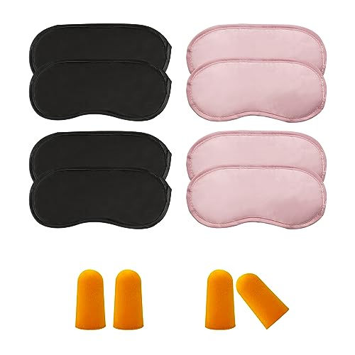 8 máscaras para los ojos de sueño con 2 pares de tapones para los oídos, máscara de ojos de poliéster opaca, máscara de ojos de viaje, adecuada para viajes, camping (negro, rosa)