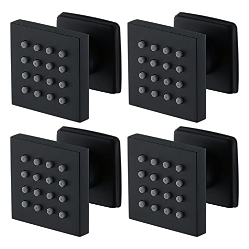 JMXD Negro Ducha Cuerpo Jet Spray Ajustable 2 Pulgadas Cuadrado Ducha Cuerpo Spray Masaje Latón Montado en la Pared Ducha Masaje Boquilla Baño SPA Masaje Cabezal De Ducha,4 pcs Cover