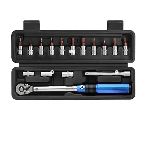 Guochenjie T20535 Allen Key Set 1/4" 10-60Nm Torque Spanner Adjustable Torque Wrench Bicycle Repair Tool Kit Set Tool Bike Repair Spanner Hand Tool Set Hand Tools(T20535)