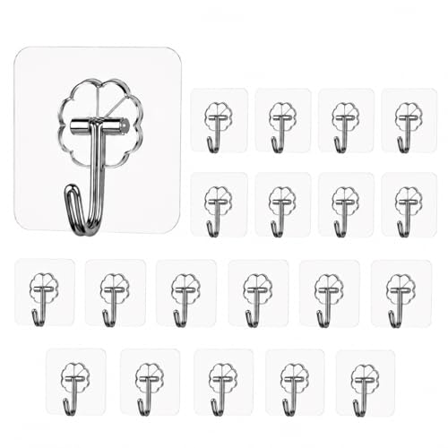 Image of Bindian Self Adhesive Wall Hooks - 25 Pcs Heavy Duty Wall Hooks for Hanging | Nail Free Sticky Hooks for Heavy Items Without Drilling, Transparent Hanger for Wall Hook (25, White)