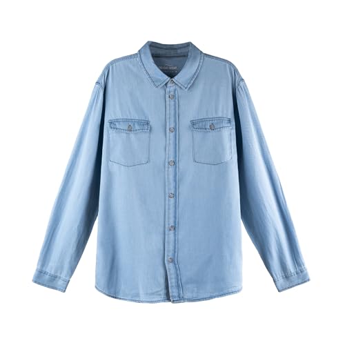 FASHIONSPARK Mens Chambray Denim Shirt Long Sleeve Button Down Casual Jean Dress Shirt Work Cowboy4