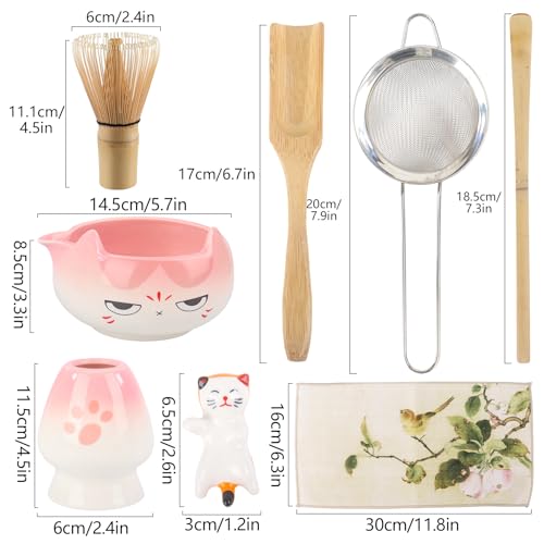 Kit complet à matcha 8 pièces avec bol chat et fouet en céramique