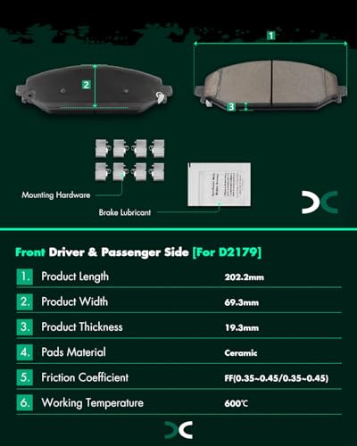 Image of SCITOO D2179-9424 Disc Brake Pads Sets Front Ceramic Brake Pads w /Hardware | For Jeep For Grand Wagoneer,For Grand Wagoneer L,For Wagoneer,For Wagoneer L,For Ram For 1500