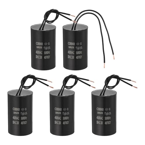 PATIKIL Condensador De Marcha CBB60 18uf 5 Piezas AC 450V 2 Cables 50/60Hz Condensador Para Motor 62x36x62 Negro
