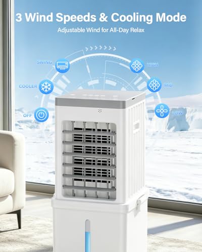 12L Portable Evaporative Air Cooler, Quiet 35dB 70W Energy Saving Fan, 3 Speeds, 120° Oscillation, Rolling Wheels, Space-Saving Cooling for Home Bedroom, Kids & Pet Friendly （Brelo image 2