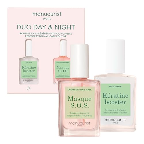 Manucurist Duo Día & Noche – Rutina para Uñas Frágiles o Dañadas – Kit Endurecedor Uñas : 1 Sérum Fortalecedor con Queratina Vegetal, 1 Mascarilla de Noche – Nail Repair - Regalo Mujer
