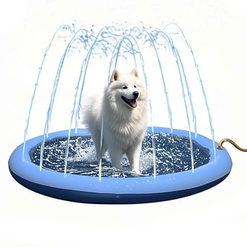 MEgegulo Pet Splash Pad Anti-Slip Dog Pools outdoor sprinkling play mat for dog pet portable inflatable water toy summer wading pool garden partyBlue 100CM