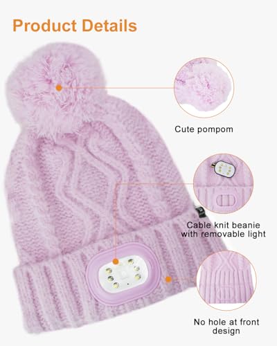 Kids LED Beanie with Light, 3 Modes Unisex Headlamp Beanie Hat, Rechargable Removable USB, Gift2