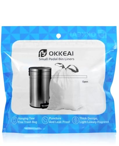 OKKEAI Sac Poubelle 10L Noir, 60 Petits Sacs Poubelle avec Liens Coulissants, Sachets Prédécoupés à Retrait Facile, Résistants et Anti-Fuites, Idéal pour Salle de Bain, Bureau, Chambre
