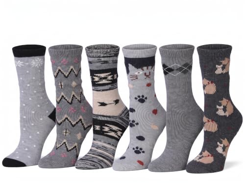 Image of Tipi Toe Women's 6 Pairs Winter Boot Socks - Soft Cotton Blend Warm Crew Socks Size 9-11