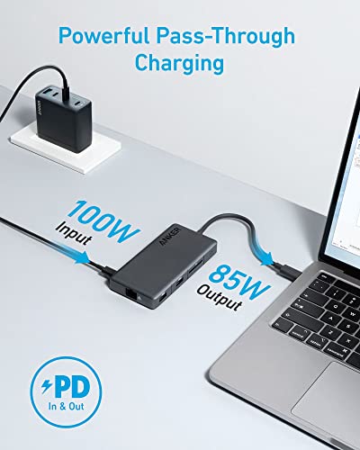 Image of Anker 341 USB-C Hub (7-in-1, 4K HDMI Display) with 3 5Gbps USB-C and USB-A Data Ports, Max 100W Power Delivery, Ethernet for Lenovo, Dell XPS, HP Laptops, MacBook, Ipad, and More