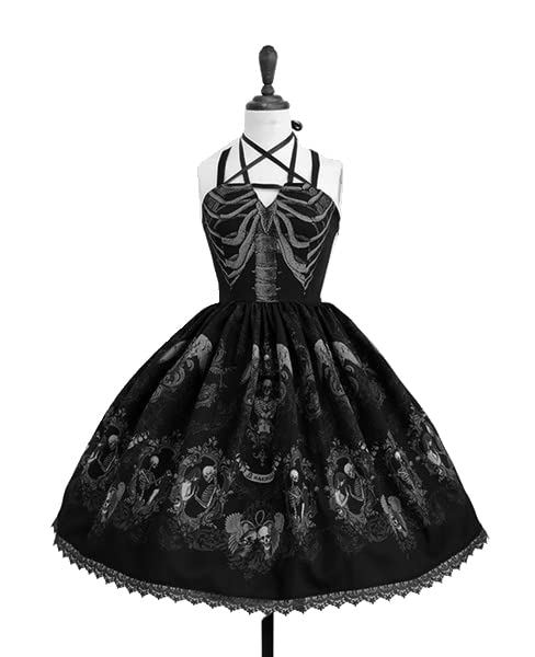 Abito da donna casual gotico plus size teschio con stampa animale Cami Dress nero lunghezza al ginocchio abito vintage femminile partito un abito di linea