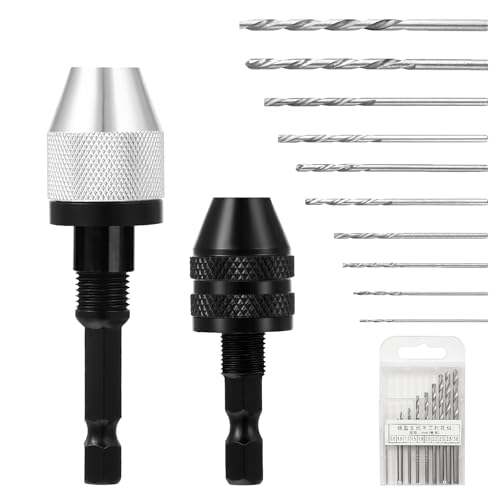 FIHODONE 2 Stück Bohrfutter mit 10 x 0.8-3.0mm Bohrerset,1/4 Zoll Sechskantschaft Bohrer Adapter,Schnellspannbohrfutter 0.3-6.5 mm und 0.3-3.6 mm,Zubehör für Bohrfutter für Umrüstwerkzeug