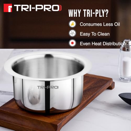 Image of Bergner TriPro Triply Stainless Steel 3 Pcs Tope Set - 16cm (1.8L), 18cm (2.5L) and 20cm (3.5L), Even Heating, Flared Rim, Healthy Cooking, Topes for Cooking, Serving and Storing - Induction Bottom