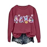 Halloween Kostüm Damen Horror lustiges Geister Drucken Sweatshirt Ohne Kapuze Rundhals Langarmshirt...