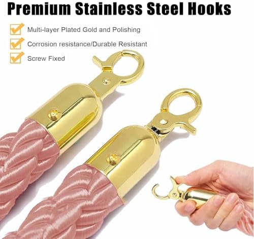 Premium Stanchion Rope - 4 Pcs Twisted Hemp Crowd Control Rope with D-Hooks, 2ft to 10ft Lengths for Event Barriers, Queue Management, and Stanchion Systems