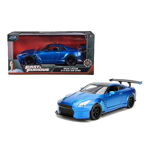 Jada Toys Fast & Furious Brians 2009 Nissan GT-R (R35) Ben Sopra, Auto, Tuning-Modell im Maßstab 1:24, mit Spoiler, zu öffnende Türen, Motorhaube und Kofferraum, Freilauf, blau 253203014