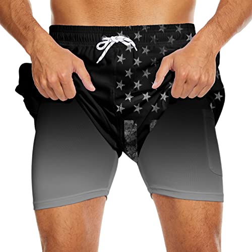 Mens Swim Trunks with Liner Breathable Compression Swim Shorts with 3 Pockets Flag Bathing Suit for Beach2
