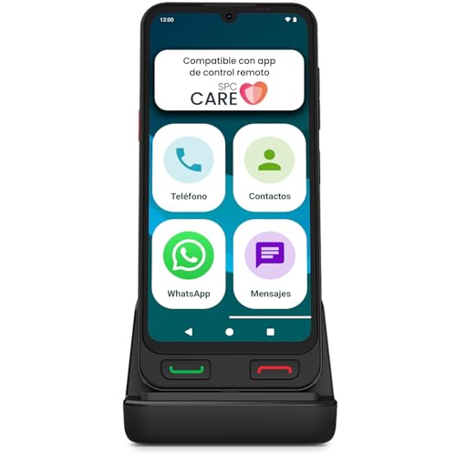SPC Zeus 2 Pro   Smartphone para Mayores Compatible con App para Control y ubicación remota | Modo fácil, Botones físicos, Iconos XXL | 6,1”, Dos cámaras, 128GB | Base de Carga, botón SOS