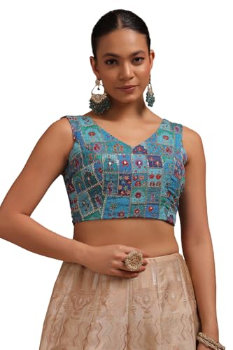 Image of Soch Womens Georgette Floral Print Padded Blouse with Zari
