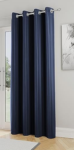 Enhanced Living Nightfall Plain Supersoft Navy Thermal Blockout Single Eyelet Door Curtain, 66 x 84 inch (168 x 214cm)