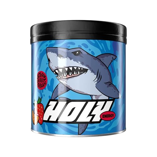 HOLY Energy Gaming Booster 'Strawberry Shark' avec goût fraise & citron vert en poudre| 50 portions avec NewCaff & extrait de thé vert | Focus Drink | Vegan...