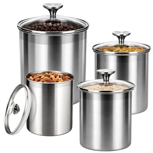 Stlonsge 4-Piece Stainless Steel Airtight Food Canister Set with Glass Lid - image 1
