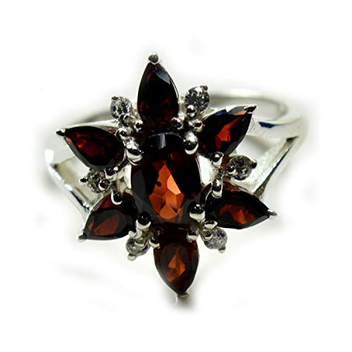 Bague grenat naturel argent véritable style haute joaillerie féminine