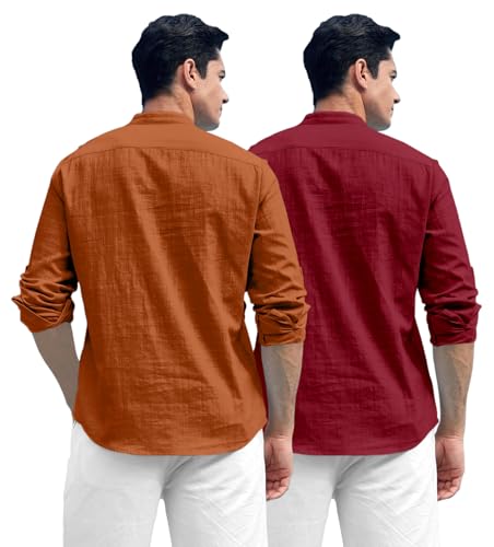 Image of Zombom Combo of Men's Solid Cotton Polyester Blend Full Sleeve Straight Kurta Shirt (Pack of 2)