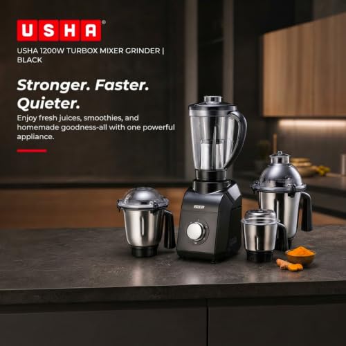 USHA Store USHA 1200W TurboX Mixer Grinder, 4 Jars, Brown - Image 3