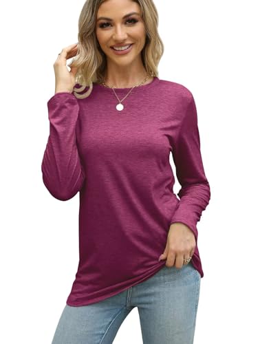 Image of Gihgoew 2 Pack Womens Tops Crewneck Soft Long Sleeve Shirts Fall Clothes Casual Tshirts Basic Tee