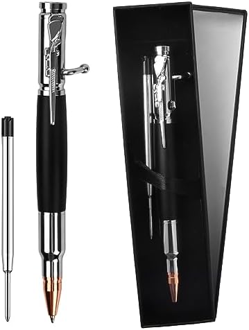 Penna A Sfera In Metallo Bolt Action - AUAUY Ricaricabile, Con 5 Ricariche, Nero - Foto 6