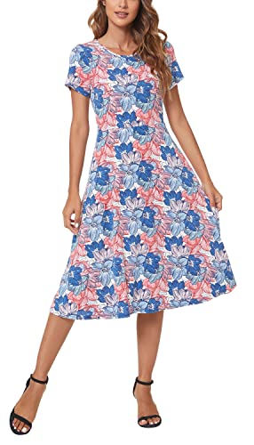 Image of Urban CoCo Women's Floral Print Short Sleeve Flared Midi Dress