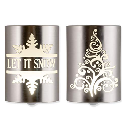 Lights by Night Holiday LED Night Lights, 2 Pack, Dusk-to-Dawn, Christmas Home DÃ©cor, Designer, Let It Snow, UL-Listed, Ideal for Bedroom, Bathroom, Living Room, Brushed Nickel, 43884