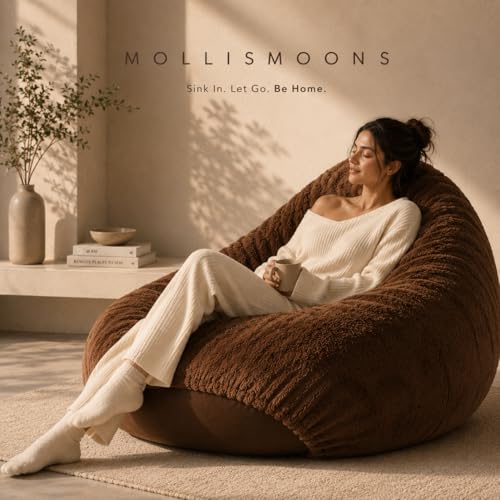 Image of Mollismoons Bean Bag XXXL Size for Adults & Kids Fur bin Bag Luxury Bean Bag Chair (Bean Bag Without Beans Cover(Assembly Required), Dark Brown)