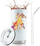 Giraffe Gifts | 20oz White Steel Tumbler/Mug for Wine/Coffee w Lid | Unique Giraffe Coffee Mug for...