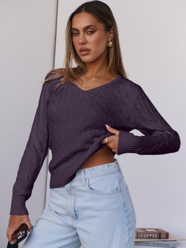 Image of ANRABESS Women's Cable Knit V Neck Fitted Sweaters