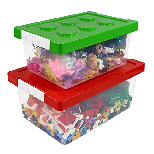 Bins & Things Toy Organizers and Storage Set of 2 large & small stackable storage bins - Clear toy storage bin- Lego organizers and storage for Barbie Dolls, Hot Wheel toy bins for kids organizer