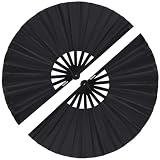 2 Pack Large Folding Hand Fan, Nylon-Cloth Vintage Retro Fabric Fans, Chinese Kung Fu Tai Chi Hand Fan for Men/Women, Festival, Dance, Gift, Performance, Decorations (Black)