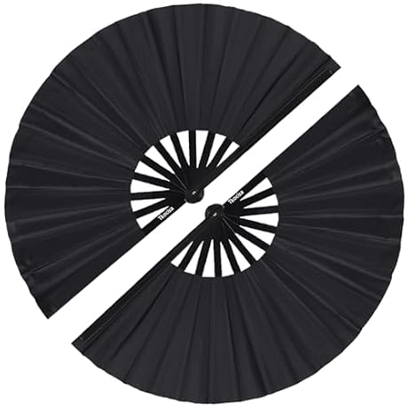 2 Pack Large Folding Hand Fan, Nylon-Cloth Vintage Retro Fabric Fans, Chinese Kung Fu Tai Chi Hand Fan for Men/Women, Festival, Dance, Gift, Performance, Decorations (Black)