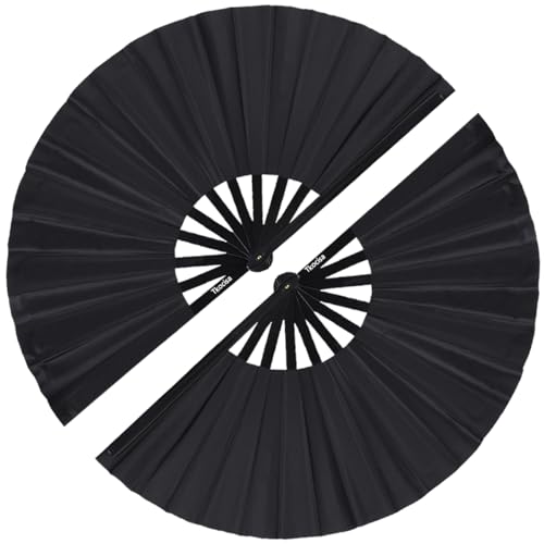 2 Pack Large Folding Hand Fan, Nylon-Cloth Vintage Retro Fabric Fans, Chinese Kung Fu Tai Chi Hand Fan for Men/Women, Festival, Dance, Gift, Performance, Decorations (Black)