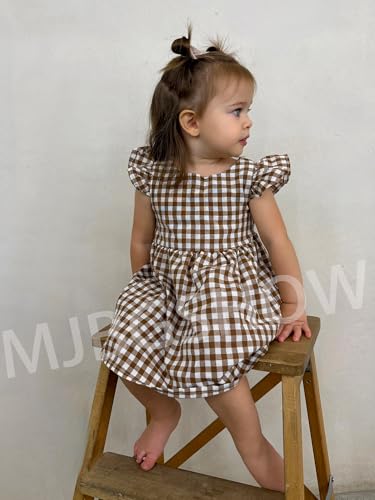 Toddler Baby Girls Gingham Dress Ruffle Sleeve Backless Plaid Dresses Holiday Casual Spring Summer Dress Size 6M-6T4