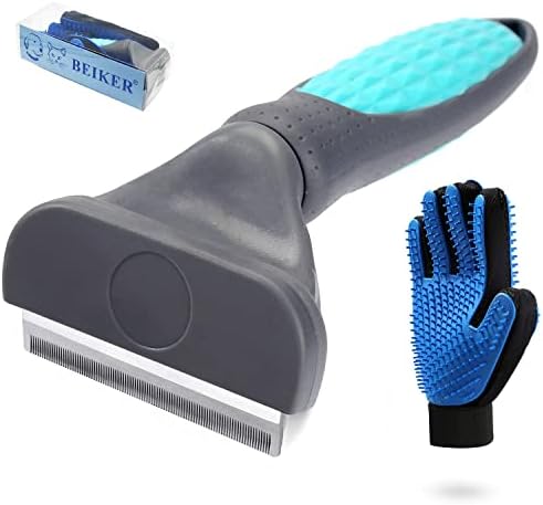 Beiker Pet De-Shedding Brush Set for Dog & Cat, Professional Pet Grooming Tool Kit for Short Haired Dogs and Cats Reduces Undercoat Shedding, Puppy Loose Hair Remover Comb, Soft Rubber Glove, Small