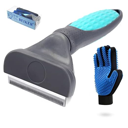 Beiker Pet De-Shedding Brush Set for Dog & Cat, Professional Pet Grooming Tool Kit for Short Haired Dogs and Cats Reduces Undercoat Shedding, Puppy Loose Hair Remover Comb, Soft Rubber Glove, Small