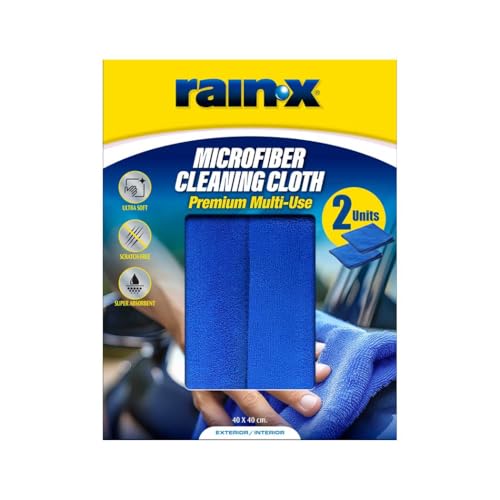 Rain X Paños Microfibra Coche – Toallas de Secado Coche Sin Pelusas ni Arañazos – Alta Absorción – Uso Versátil para Auto, Moto, Barco y Hogar – para Secar, Pulir y Limpiar – Set 2 Unidades