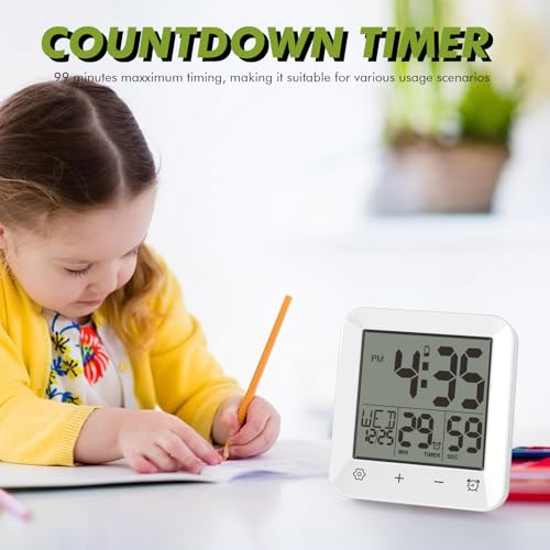 Wisoee Digital Shower Clock Waterproof, Bathroom Wall Clock Timer with Touch Screen, Temperature, LCD Display, Suction Cup Hanging Hole Stand for Kids and Adults by Wisoee - Used condition - Image 5